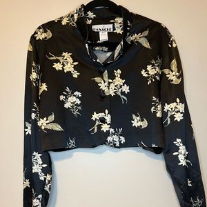 Panache Black Floral Silk Women Blouse Vintage